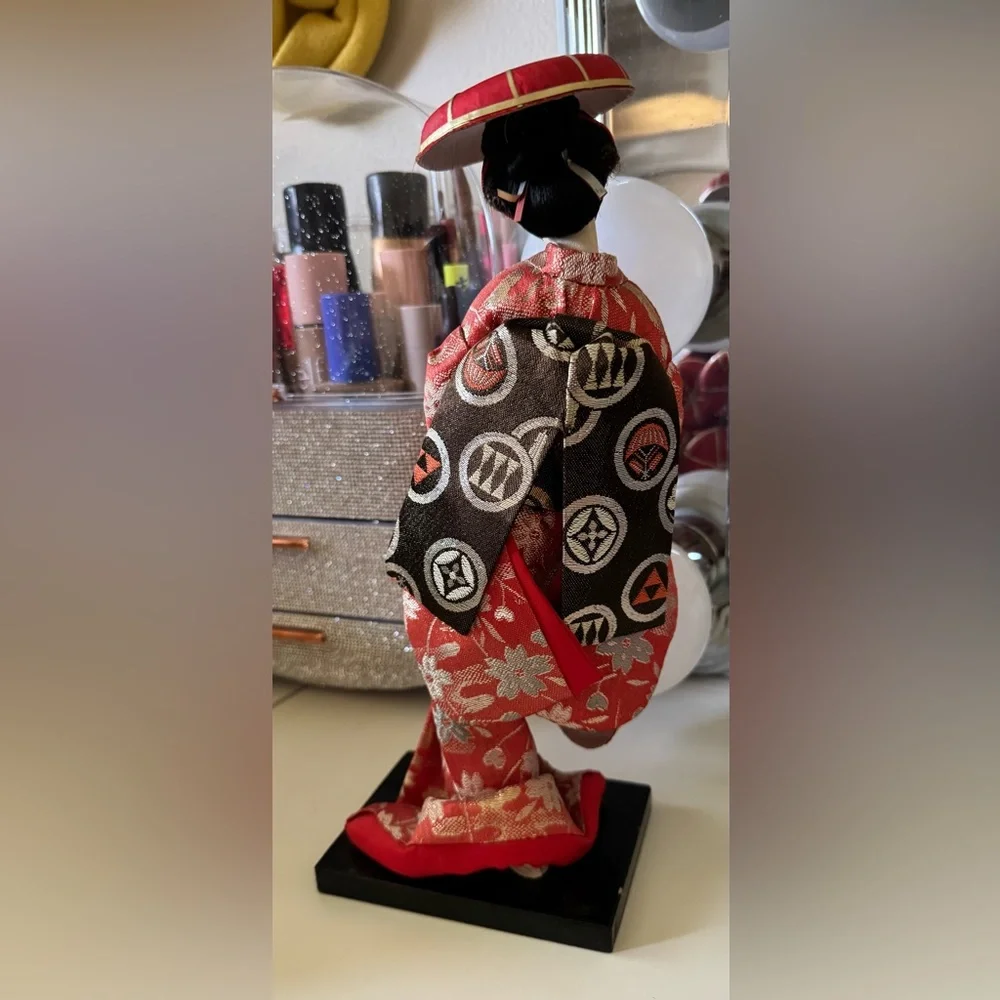 Vintage Japanese Kimekomi Festival Dancer Doll in Red Kimono